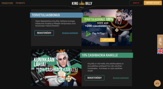 King Billy casino bonuses