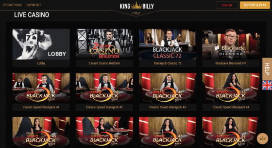 King Billy live casino