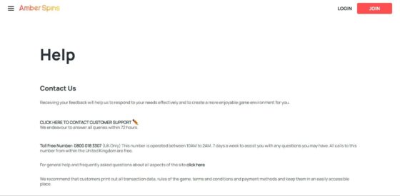 Amber Spins Casino customer support