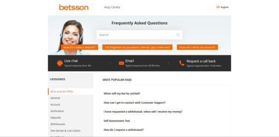 Betsson Casino customer support