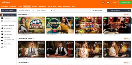 Betsson Casino live