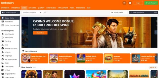 Official website of Betsson Casino