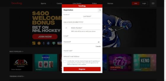 Bodog Casino registration