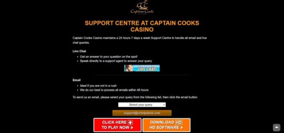 Captain Cooks Casino customer support