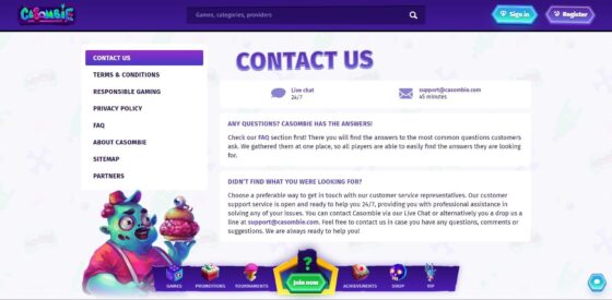 Casombie Casino customer support