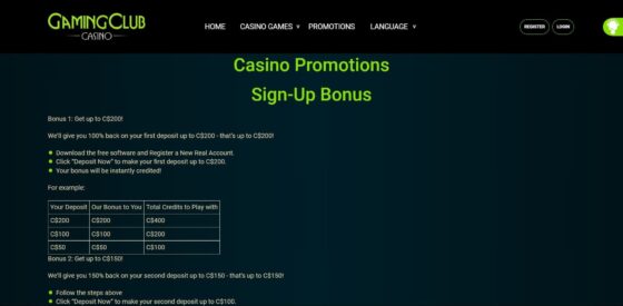 Gaming Club Casino Bonuses