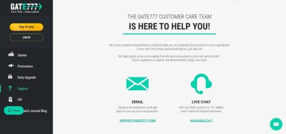 Gate777 Casino customer support
