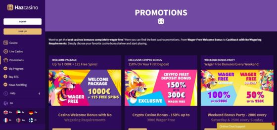 Haz Casino Bonuses
