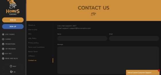 Horus Casino customer support