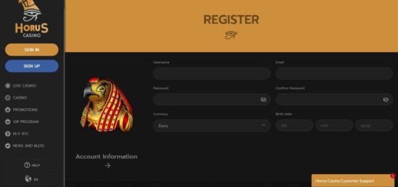 Horus Casino registration