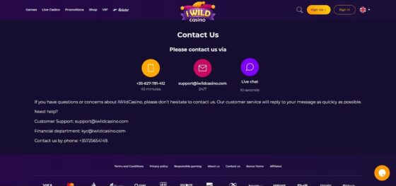 iWild Casino customer support