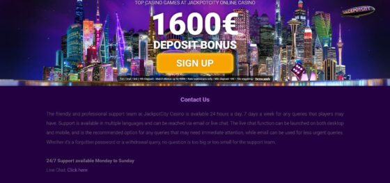 Jackpot City Casino customer support