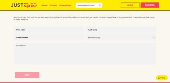 Justspin Casino customer support