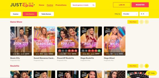 Justspin Casino live
