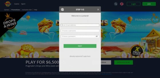 Luckland Casino registration