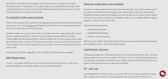 Platinum Play Casino Bonuses