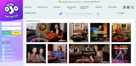 PlayOjo Casino live