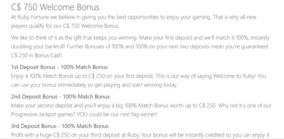 Ruby Fortune Casino Bonuses