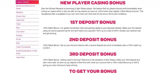 Spin Palace Casino Bonuses