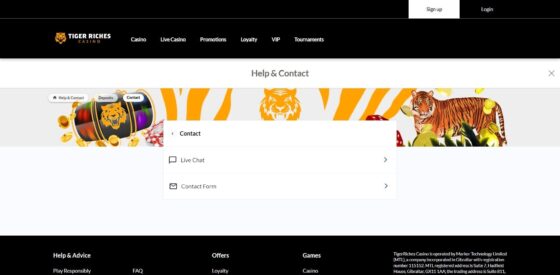 Tiger Riches Casino customer support