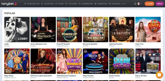 TonyBet Casino live