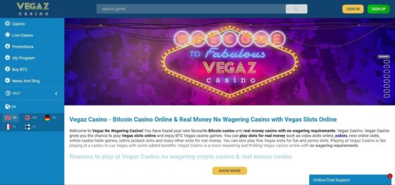 Official website of Vegaz Casino