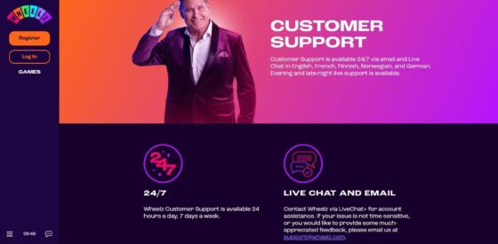 Wheelz Casino customer support