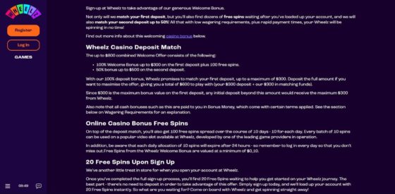 Wheelz Casino Bonuses