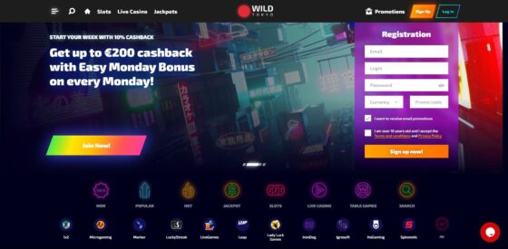 Official website of Wild Tokyo Casino
