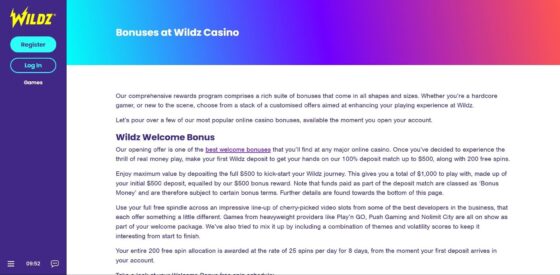 Wildz Casino Bonuses