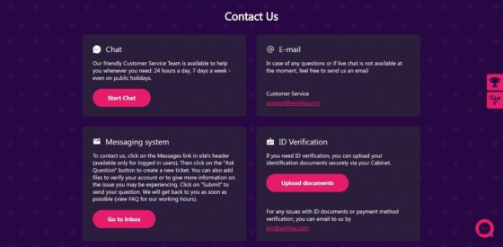 Wintika Casino customer support