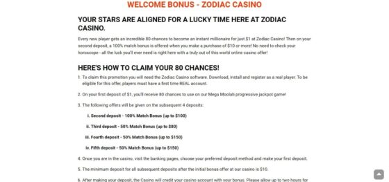 Zodiac Casino Bonuses
