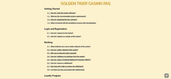FAQ Golden Tiger Casino