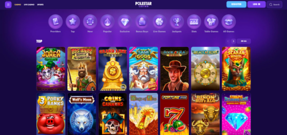 Screenshot of casino page of Polestar Casino