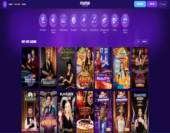 Screenshot of live casino page of Polestar Casino