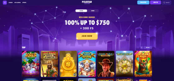 Screenshot of main page of Polestar Casino